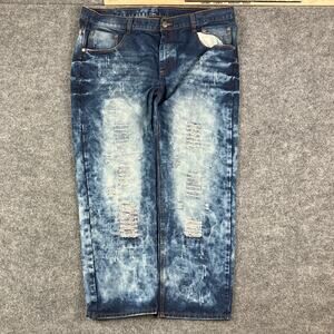 Red Ape Jeans Mens Size 44 Blue Distressed Bleach Wash Baggy Streetwear Denim